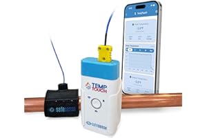SafeSense TempTouch WiFi Pipe Clamp Temperature & Humidity Sensor – Smart Thermometer for Plumbing, HVAC, Ambient Monitoring – App-Controlled Wireless Temp Sensor with Velcro Pipe Strap
