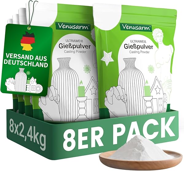 Venusarm Gießpulver Weiß 19,2kg, Beruhigende Härte Gießpulver für Detailgetreue Reliefs Kunsthandwerk Ornamente Gipsformen DIY, Gips zum Gießen wie Neuschnee, Gießmasse wie Spiegel Glatter