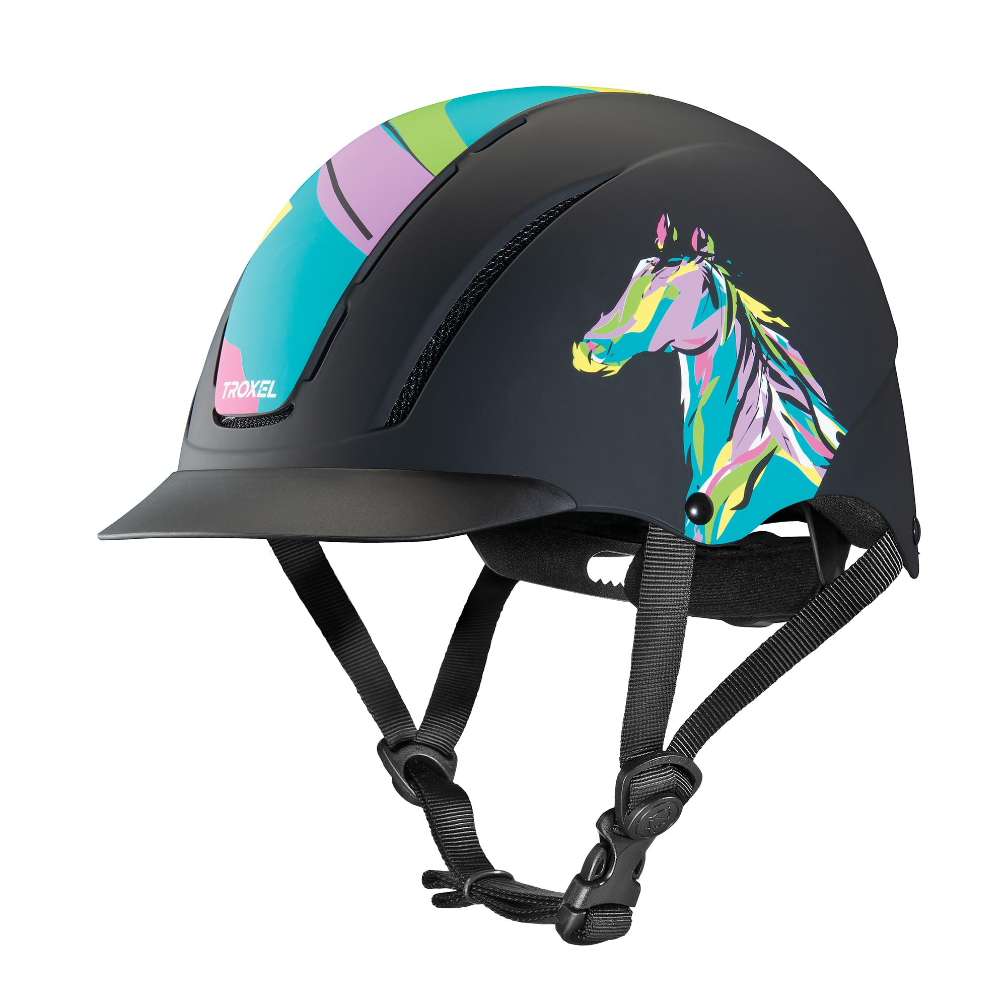Troxel Spirit Full Coverage Horse Riding Helmet, Low-Profile Adjustable Design, Safety Horseback Riding Gear, Medium (7 - 7-3/8), Pop Art Pony Image
