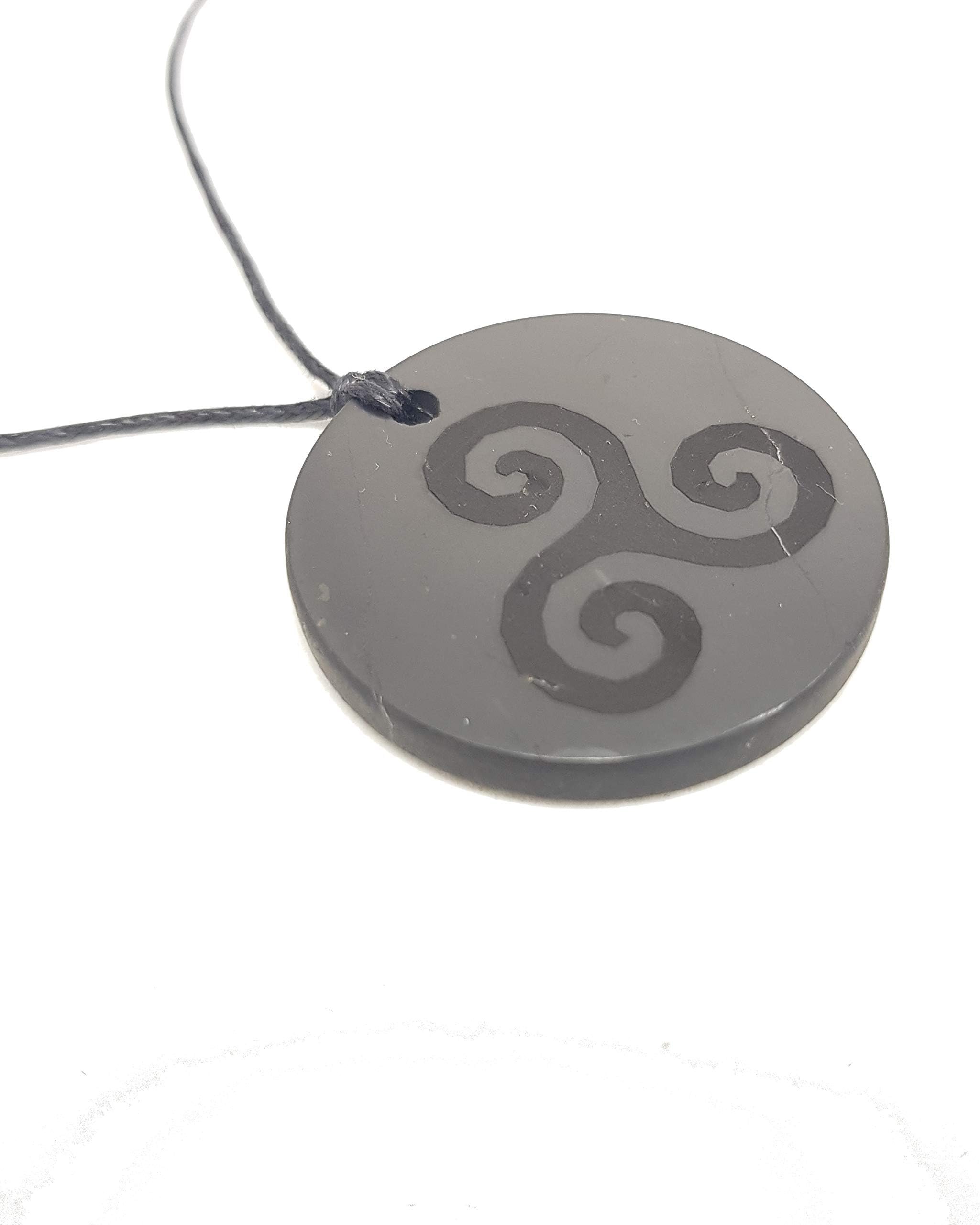Karelian Heritage Shungite Pendant with Engraving, Black Stone EMF Protection Jewelry