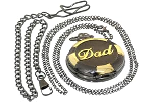 FOBTIME Bronze Vintage Brass Antique Case Pocket Watch Fob Watch for Men Women with 1 PC Necklace Chain 1 PC Clip Key Rib Chain