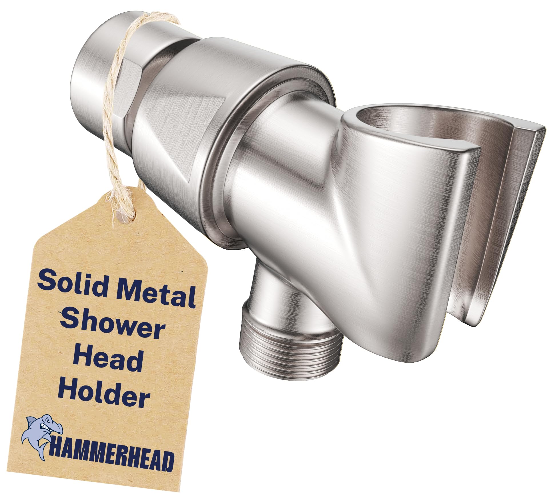 All Metal Handheld Shower Head Holder - Brushed Nickel - Adjustable Shower Wand Holder with Universal Wall Hook Bracket and Brass Pivot Ball - Hand Held Shower Head Holder - Shower Hose Holder