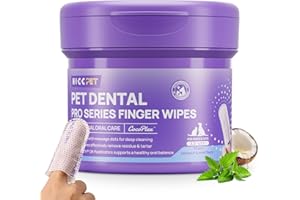 HICC PET Pro Teeth Cleaning Wipes for Dogs & Cats, Vet-Recommended Dental Care Finger Wipes, Reduce Plaque Tartar & Fresh Breath, No-Rinse Toothbrush, Gentle Clean Dog Tooth Brushing Kit, Mint