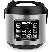 Aroma Housewares 20 Cup Cooked (10 cup uncooked) Digital Rice Cooker, Slow Cooker, Food Steamer, SS Exterior (ARC-150SB),Blac