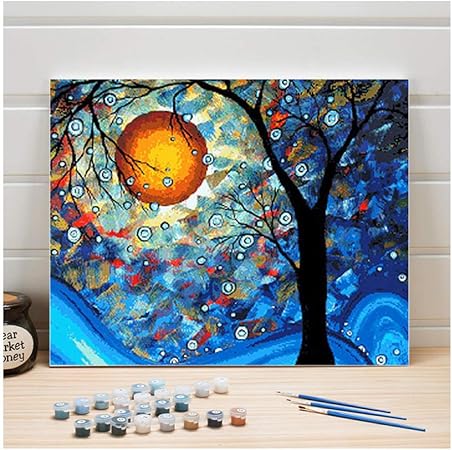 Amazon ペイントオイル絵画数字でツリー抽象diyアクリル着色アートキャンバス壁の写真リビングルーム大人描画キット 40 50センチフレームなし 絵具 通販