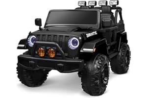 Joywhale 24V 2 Seater Kids Ride on Car Truck 4WD Battery Powered Motorized Easy-Drag Truck, with 4x75W Powerful Engine, Soft Braking, 2.4G Remote Control, Suspension & Free Car Cover, Black