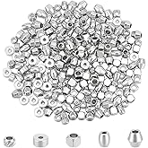 UNICRAFTALE 250Pcs 5 Styles Round Spacers Beads Flat Round Beads Stainless Steel Beads Spacers Cube Smooth Beads Metal Barrel Beads Oval Beads for DIY Bracelet Necklace Jewelry Crafts Making