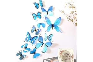 BOKELEY-HOME ACCESSORIES Bokeley 12 x PCS 3D Colorful Butterfly Wall Stickers DIY Art Decor Crafts for Nursery Classroom Offices Kids Girl Boy Baby Bedroom Bathroom Magnets (Blue)