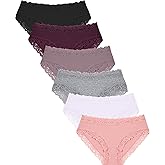 FINETOO Womens Underwear Cotton Bikini Underwear for Women Lace Wasit Hipster Panties Soft Breathable Briefs 6 Pack