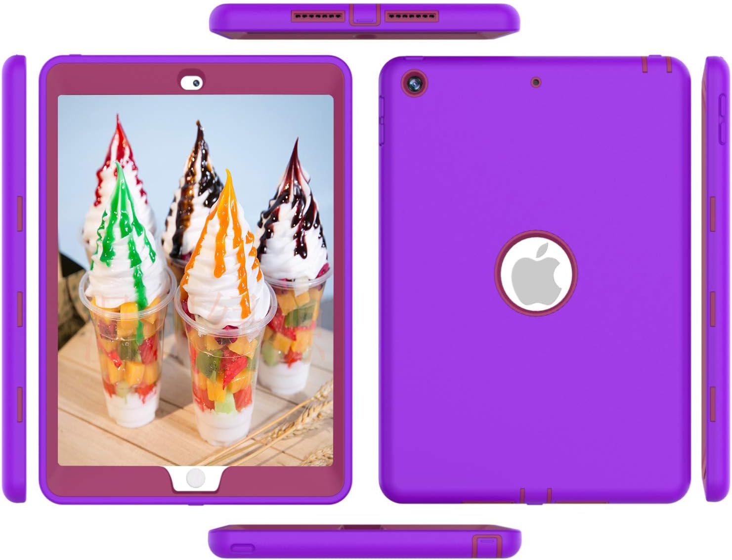 6th 5th Generation Ipad Case Cover 9.7 inch, ipad Air 1st Generation Case, High-Impact Shock Absorbent Silicone Hard Plastic Dual Layer Protective Case Purple/Pink