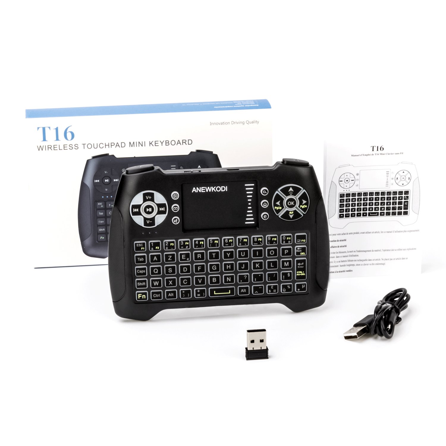 ANEWKODI QWERTY Mini Clavier Rétro-éclairé Sans fil, 2.4GHz Mini Clavier de Souris Combo, Mini Clavier Wireless Télécommande pour Téléviseur intelligent,HTPC,IPTV, Téléviseur Android, XBOX360, PS3, PC