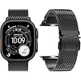 Titanium Milanese Loop Band Compatible with Apple Watch Bands Ultra 3/2/1 49mm 46mm 45mm 44mm for Women Men, Parachute-style Buckle Metal Mesh Strap Bracelet for iWatch Series 11 10 SE 9 8 7 6 5 4