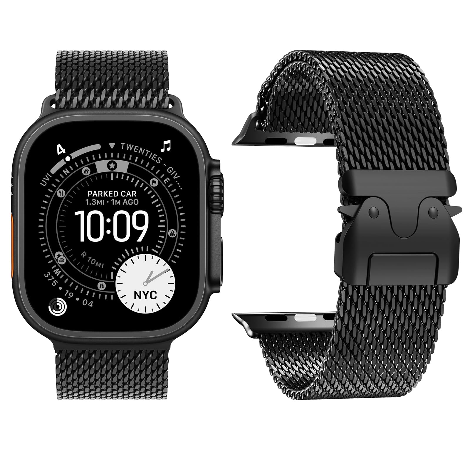 Photo 1 of Titanium Milanese Loop Band Compatible with Apple Watch Bands Ultra 3/2/1 49mm 46mm 45mm 44mm for Women Men, Parachute-style Buckle Titanium Metal Mesh Strap Bracelet for iWatch Series 11 10 SE 9 8 7 6 5 4