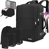 BAGODI 40L Waterproof Expandable Carry on Backpack, 17" Laptop Travel Bag | 40L Expandable / USB Port / Anti-Theft / 4 Packin