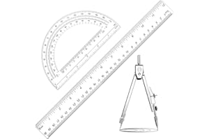Zonon 3 Pcs Plastic Ruler 6 Inch Protractor Drawing Compass Set, Student Geometry Math Transparent Measuring Tools for Home School Classroom Office Supplies(12 Inch,Clear)