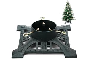 Huwena Christmas Tree Stand with Water Reservoir 8ft Christmas Tree Holder Real Xmas Artificial Trunks Stand Fits Up to 5" Pine Holder Base Cast Iron for Xmas Rustic Decoration Square