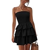 BTFBM Summer Dresses for Women Beach Dresses Strapless Boho Sundress Solid Color Tube Mini Dresses Party Dresses