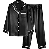 Ekouaer Women Satin Pajamas Set Classic Button Down Long Pjs Set