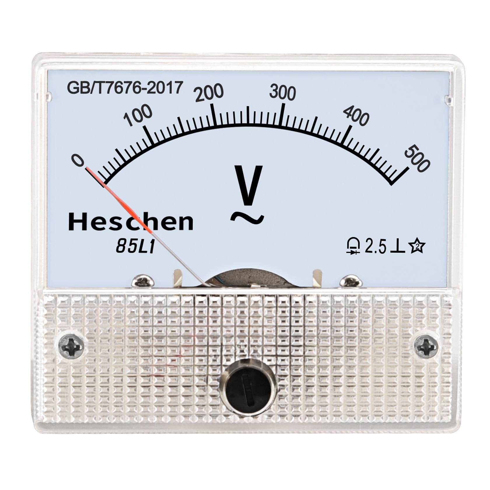 Heschen 85L1-500V Rectangle Panel Mounted Voltage Meter Voltmeter Tester AC 0-500V Class 2.5 White