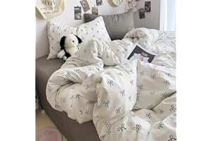 Bildenly White Twin Comforter Set - Black Bow Quilt Bedding Set 2 Pieces, Comforter Set Twin Size, Soft Comforter(68‘’ x 90‘’