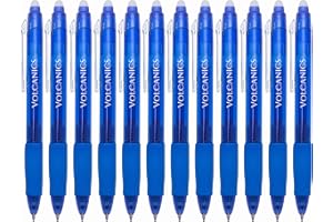 Volcanics Retractable Clicker Erasable Gel Pens - 0.7mm Ball Point, Heat Erase with Built-in Eraser, 12 Pack Blue