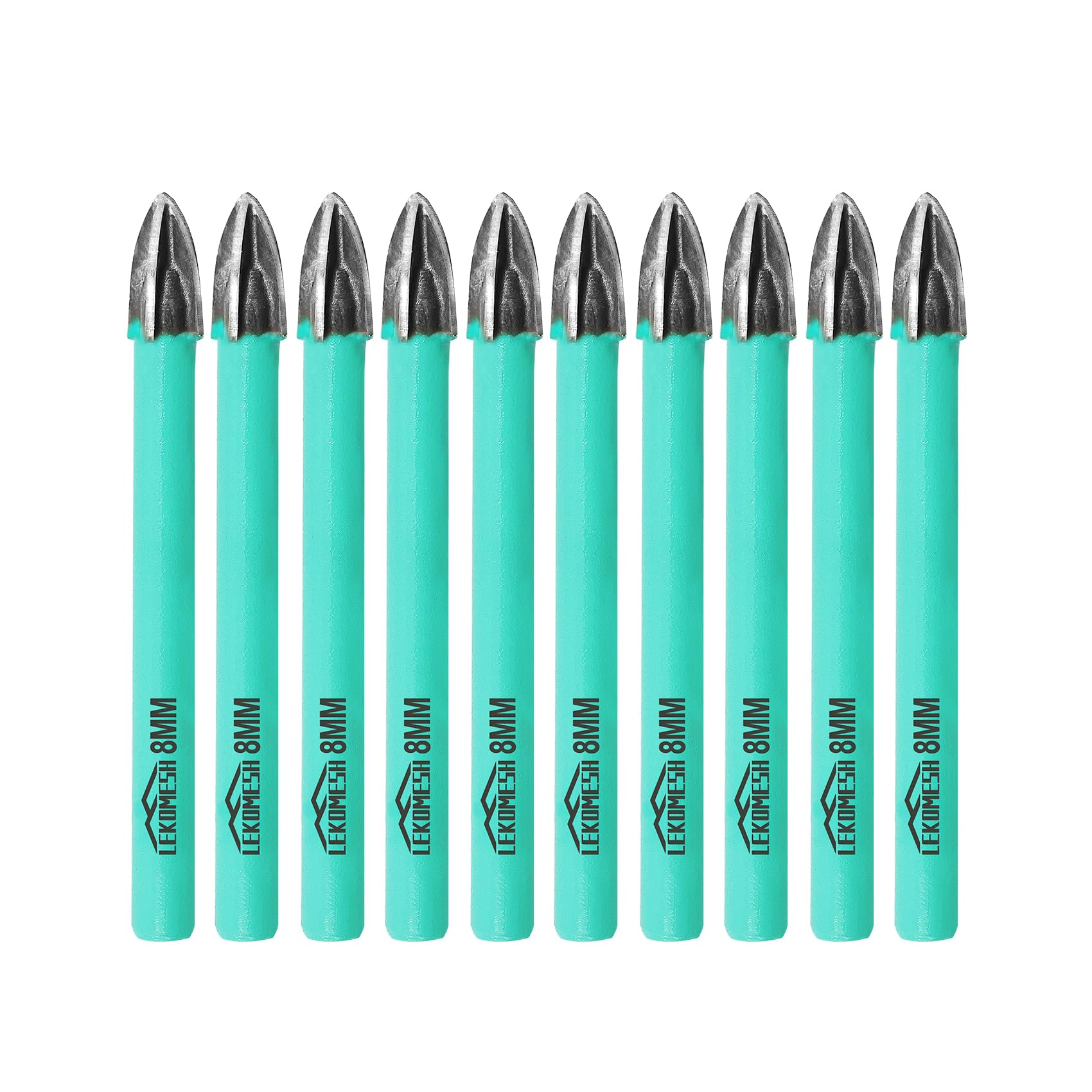 LEKOMESH Masonry Concrete Drill Bits Set - 10pcs 5/16Inch (8mm) Carbide Drill Bits Tip for Wood, Plastic, Masonry, Ceramic Tile, Concrete, Marble, Round Shank