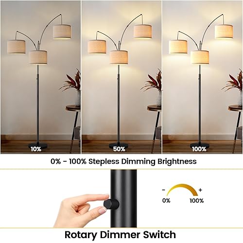 Dimmable Floor Lamp Lights Arc Floor Lamps for Living Room, 1000LM  Modern Tall Standing Lamp With Beige Sh