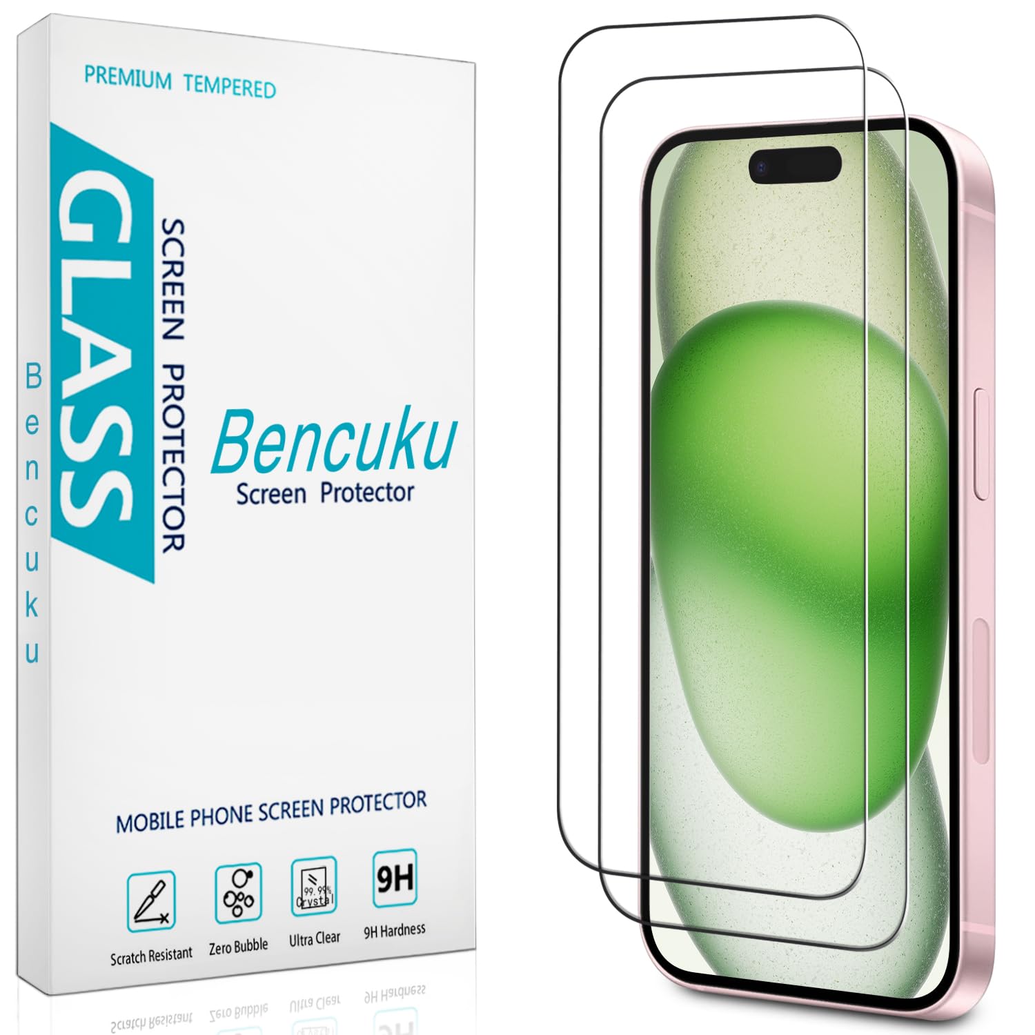 Bencuku (2 Pack) Tempered Glass for iPhone 15 Plus 6.7 inch Screen Protector, Easy to Install, Bubble Free, 9H Hardness