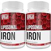 Liposomal Fe Iron Supplement for Women, 65 mg Iron Supplement with Folic Acid & Vitamin B12 for Men, Daily Blood & Energy Support for Adults Iron Deficiency 60 Softgels (2 Bottle)