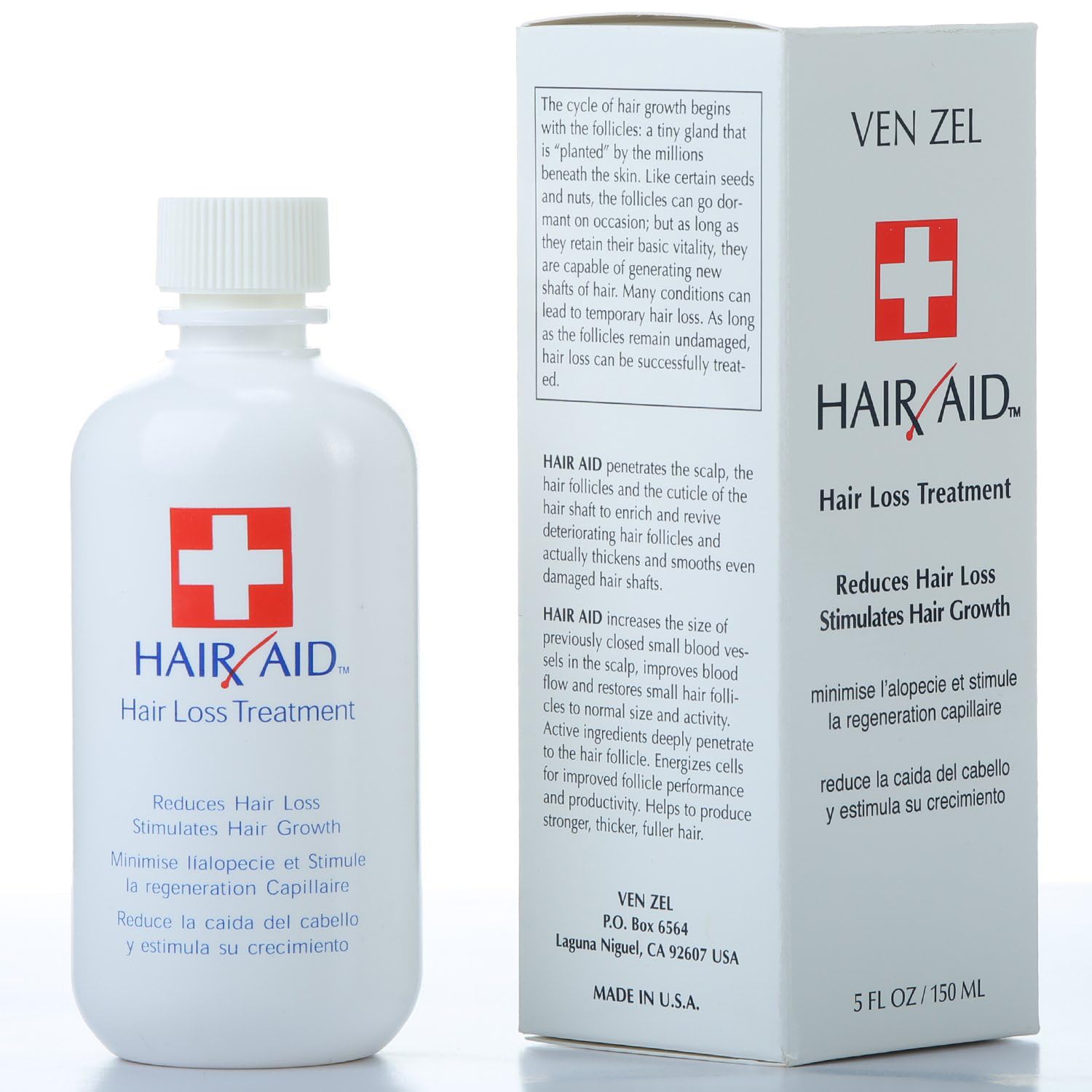 VEN ZEL Hair Aid Hair Loss Treatment | Stimulates Hair Growth | With pure Vitamin C & Vitamin E | Live Yeast Cell Derivatives | Ginseng, Rosemary, Burdock & Ginkgo Biloba Extract. (150 ml / 5 fl oz)