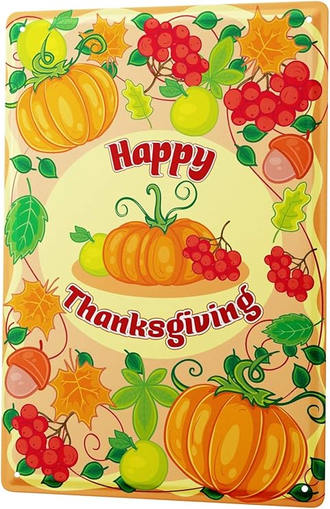 Plaque En Métal Happy Thanksgiving Raisins De Citrouille Jour Satire Comique Dessin Animé En Couleurs Dautomne Poster