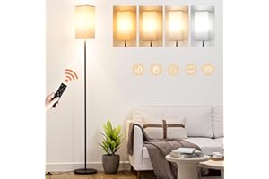 Ambimall Remote Control Floor Lamp, 64.6" Tall, Modern Style, 9W Bulb, Remote & Foot Switch, Living & Bedroom Lighting(Beige & Black)