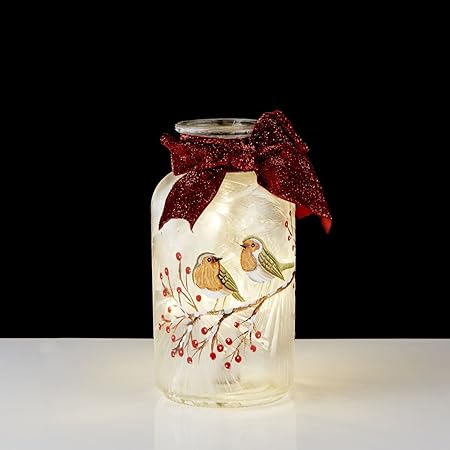 Home Reflections Hand Painted Frosted Glass Vase With Led String