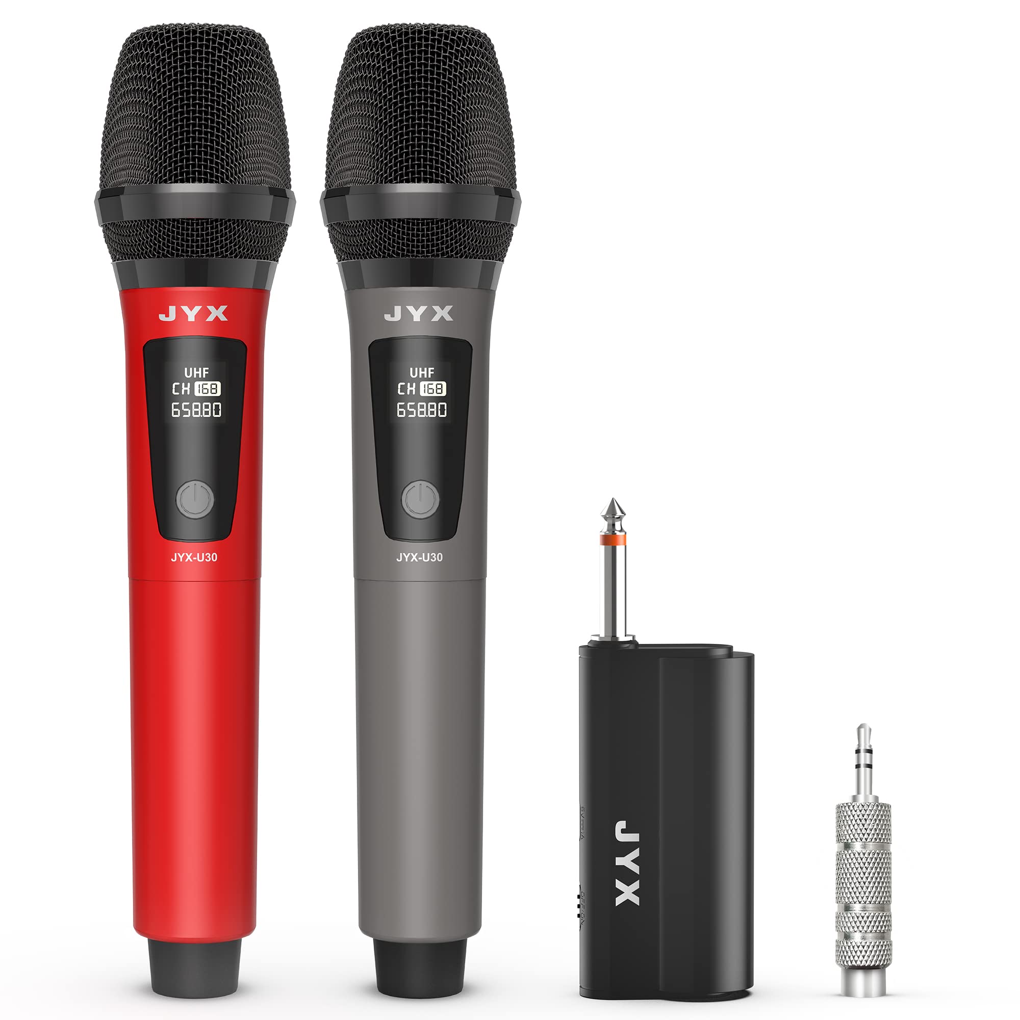 Photo 1 of **INCOMPLETE** JYX Wireless Microphones, Dual UHF Handheld Dynamic Mic with Receiver, 6.35mm(1/4")Output,3.5mm (1/8") Adapter,160ft Range, Metal Rechargeable Karaoke Microphones for Party, Wedding, Class, Speech
