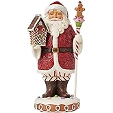 Enesco Jim Shore Heartwood Creek Gingerbread Christmas Santa Holding Staff Figurine- Stone Resin Hand Painted Crafted Collectible Santa Figurines Christmas Home Decor Statue, 10 Inch