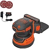 BLACK+DECKER 20V MAX Orbital Sander, Cordless, 12,000 OPM, 2 Sandpaper Sheets, Battery and Charger Included (BDCRO20C)
