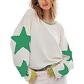 KGGT Women's Oversized Sweatshirt Long Sleeve Y2k Star Shirt Drop Shoulder Vintage Graphic Crewneck Top