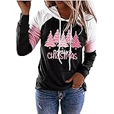 Merry Christmas Buffalo Plaid Leopard Tree Hoodie Shirt Women Christmas Color Block Plaid Long Sleeve T-Shirt Tops