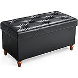 Storage Ottoman with Wooden Legs, Memory Foam, Faux Leather Ottoman with Storage for Living Room, Bedroom & Hallway, Folding 