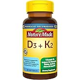Nature Made Vitamin D3 K2 Supplement, 5000 IU (125 mcg) Vitamin D for Bone, Teeth, Muscle and Immune Support, 30 D3 and K2 Softgels, 30 Day Supply