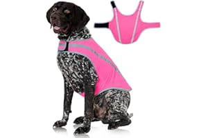 FUAMEY Dog Reflective Vest for Large Dogs,Dog Hunting Vest High-Visibility Dogs Safety Vest for Night Walking Water-Resistant Service Pet Gear Adjustable Outdoor Activities Pink L