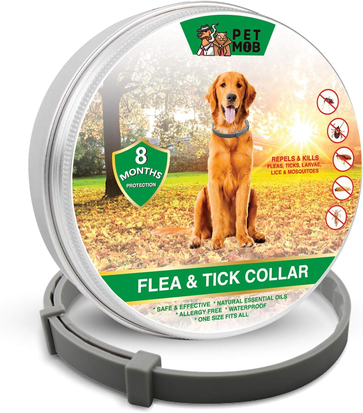 Pet Mob Flea & Tick Collar - Flea & Tick Prevention for Dogs Plus Free Tick Removal Tool ($5 Value!!!)– Repels and Kills Fleas & Ticks - 8 Months Protection -Safe- Natural - Essential Oil