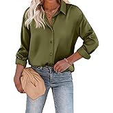 Chigant Women's Blouse Satin Silk Shirts Button Down Shirts Casual Loose Long Sleeve Office Work Tunic Tops