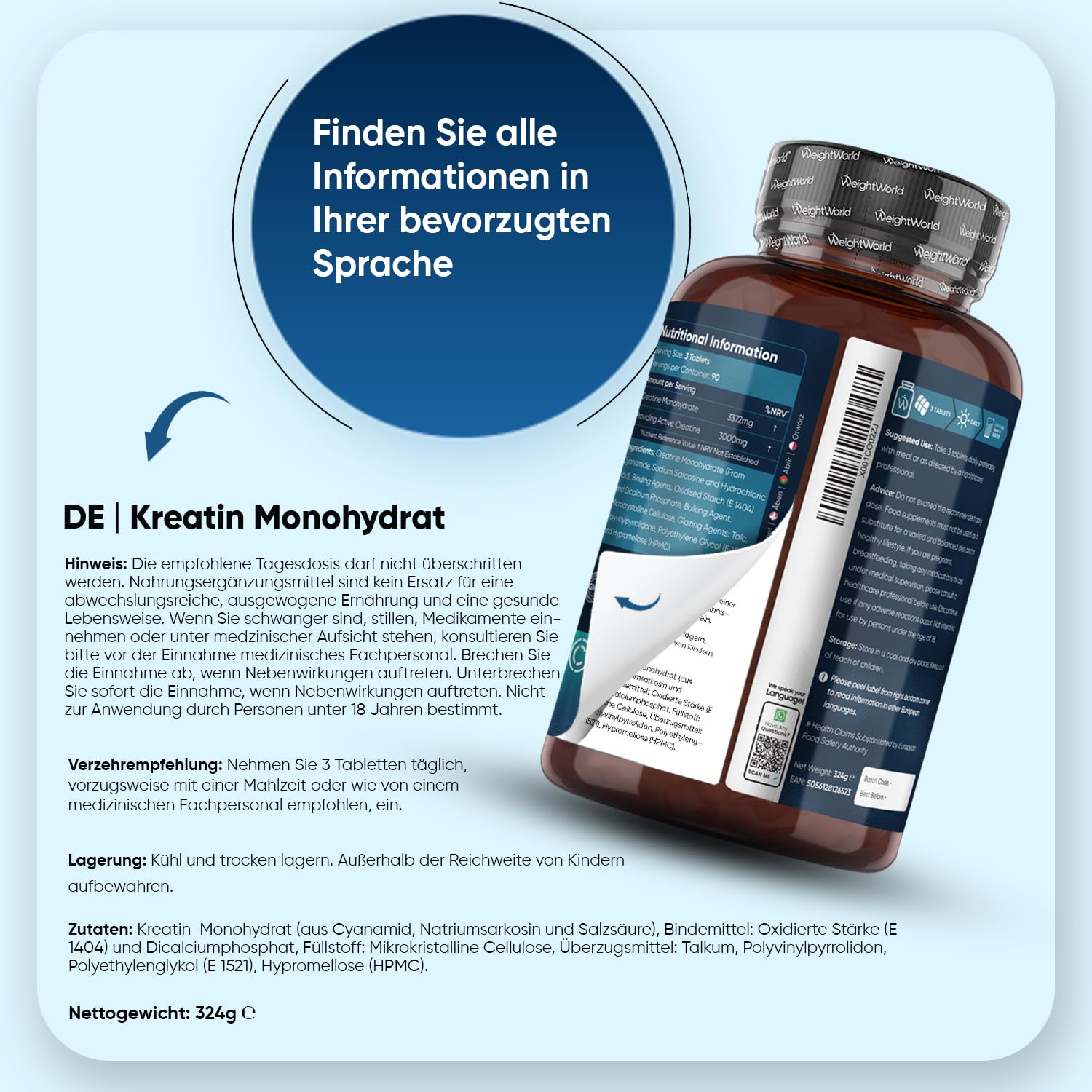 Creatin Monohydrat Tabletten - 3000mg pro Portion - Laborgeprüft - 270 Kreatin Vegan Tablets - 3 Monate Vorrat - Creatine - 3 Kreatin Monohydrat Tabletten pro Tag - Glutenfrei - WeightWorld 4