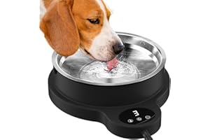 SPYONG Heated Water Bowl for Outdoor Dogs Cats, 100W Heated Dog Bowls, Adjustable Temperature Heated Pets Water Dish with Removable Stainless Steel Bowl and Chew Resistant Power Cord for Chicken, Duck, Birds