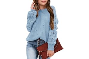 Newffr Girls Crochet Hollow Out Crewneck Long Sleeve Lightweight Knit Sweaters Pullover Jumper Kids Soft Tops