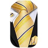 Dubulle Mens Paisley Striped Tie and Handkerchief Cufflinks Tie Set for Men Wedding Business Formal