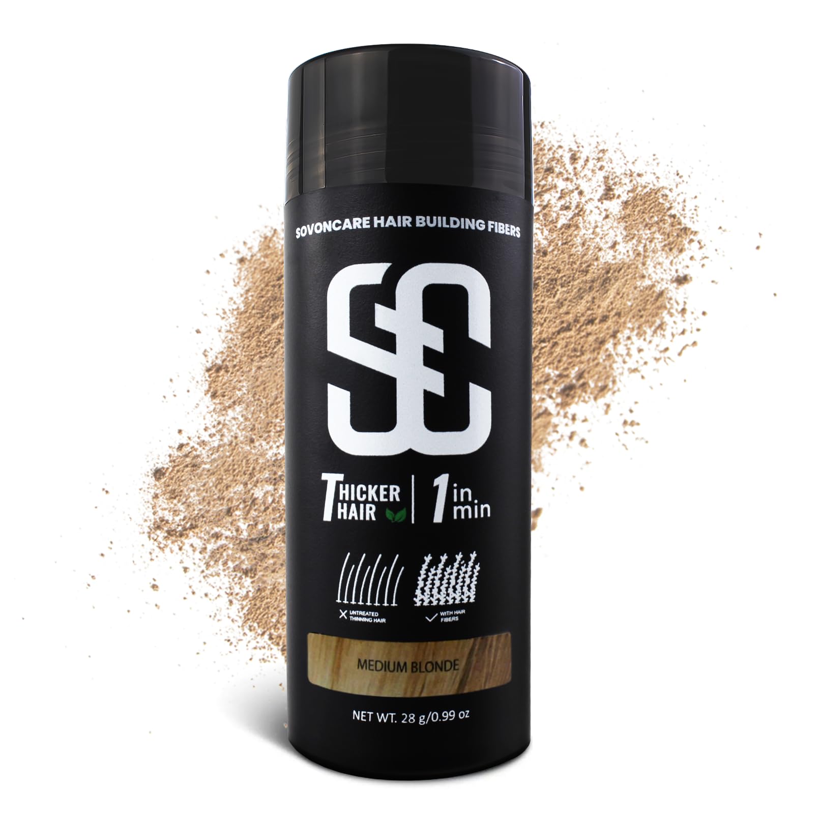 SOVONCARE Hair Fibers for Men, Hair Fibres Medium Blonde Hair Powder for Thinning Hair Thickener, Best Hair Thickening Products Hair Loss Concealer For Men & Women 28g (Medium Blonde) โ image 1