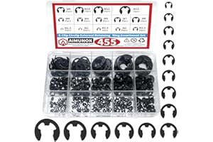455Pcs E-Clip External Retaining Rings Snap Rings Assortment Set, High Carbon Steel C-Clip Kit, 14 SAE Sizes Circlip Snap Rin
