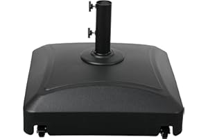 Simple Deluxe 125lb Capacity Fillable Mobile Patio Umbrella Base with 4 Wheels, 2 Locks, 2 Knobs, Black